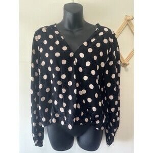 Sanctuary Women’s Black And White Polka Dot Wrap Top Size Medium